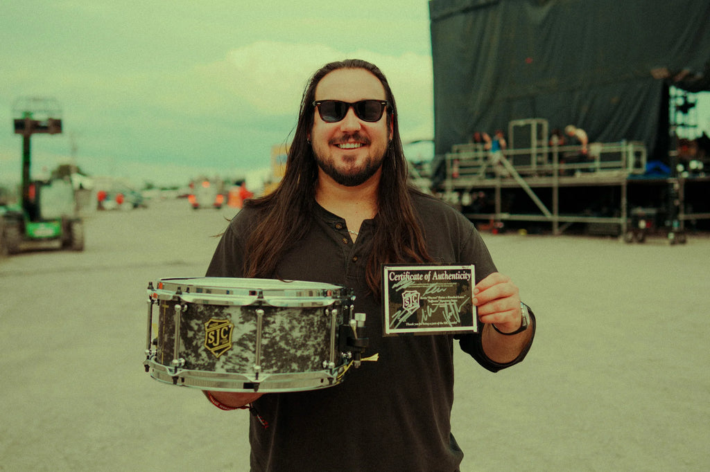 SJC Custom Drums Kevin 'Pacusn' Kaine x Knocked Loose Signature 'Suffocate' USA Snare Drum - 6x13" - Distressed Aluminum