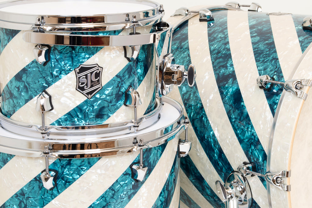 SJC Custom Drums 'The Barbershop' 4 Piece Shell Pack - Turquoise Pearl & Aged White Pearl 22"