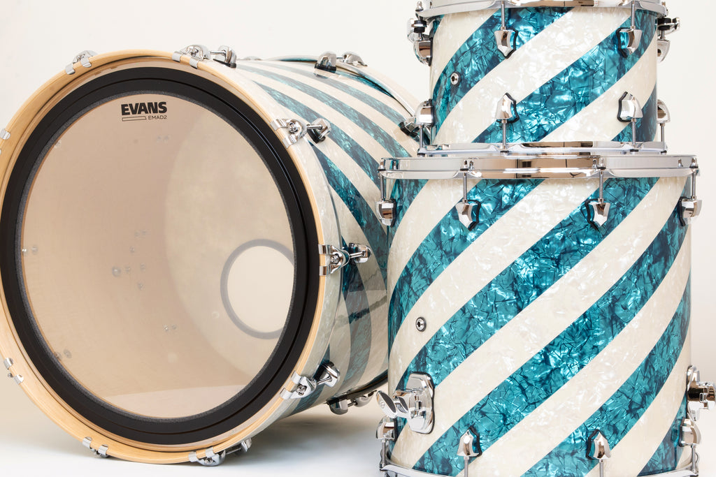 SJC Custom Drums 'The Barbershop' 4 Piece Shell Pack - Turquoise Pearl & Aged White Pearl 22"