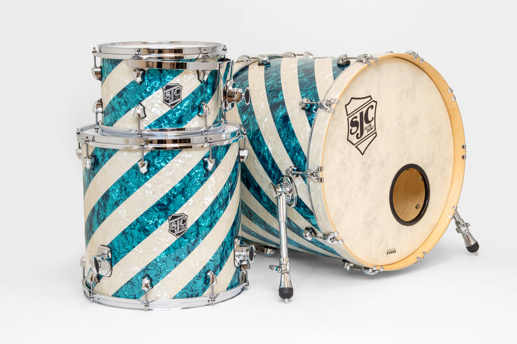 SJC Custom Drums 'The Barbershop' 4 Piece Shell Pack - Turquoise Pearl & Aged White Pearl 22"
