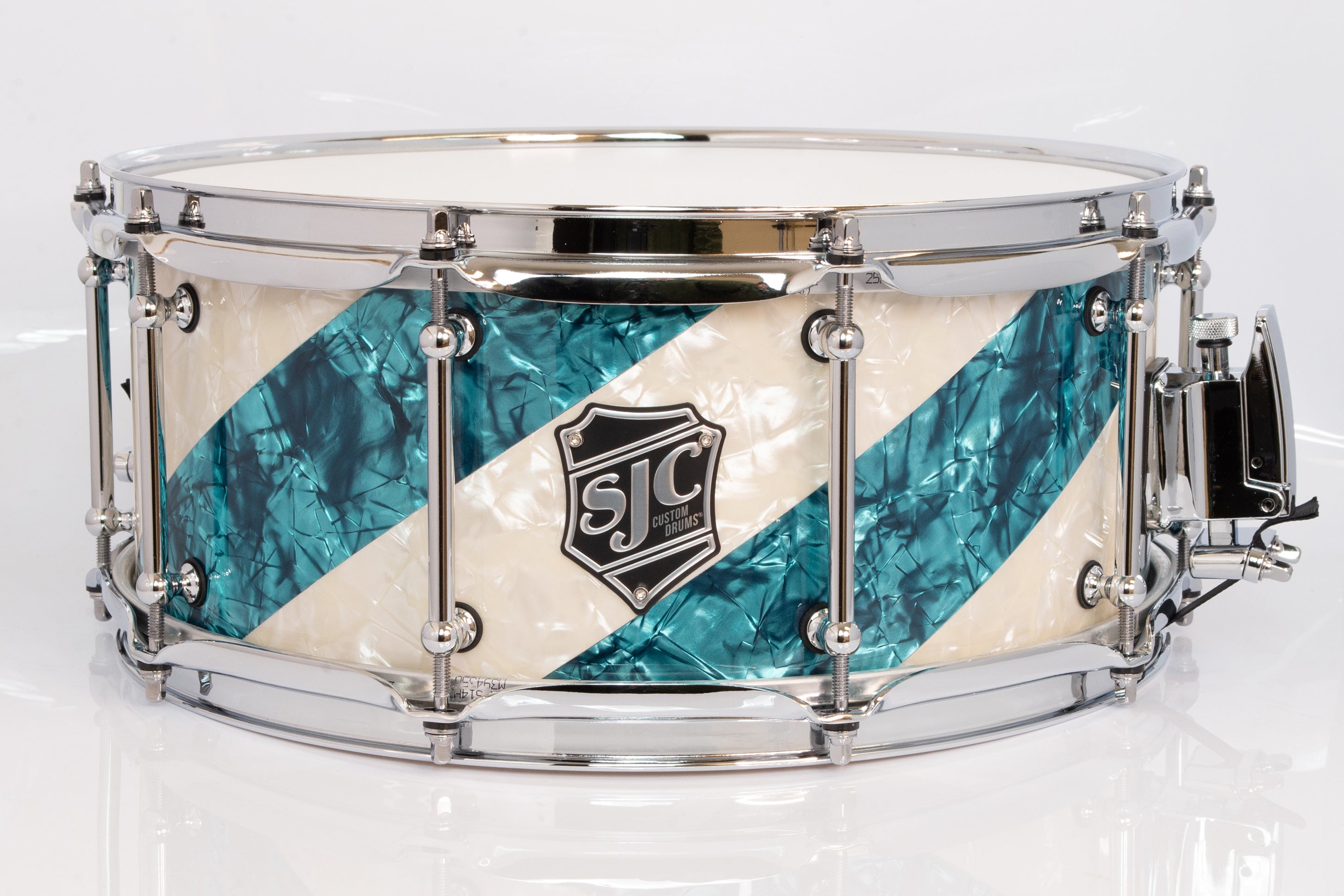 SJC Custom Drums 'The Barbershop' 4 Piece Shell Pack - Turquoise Pearl & Aged White Pearl 22"