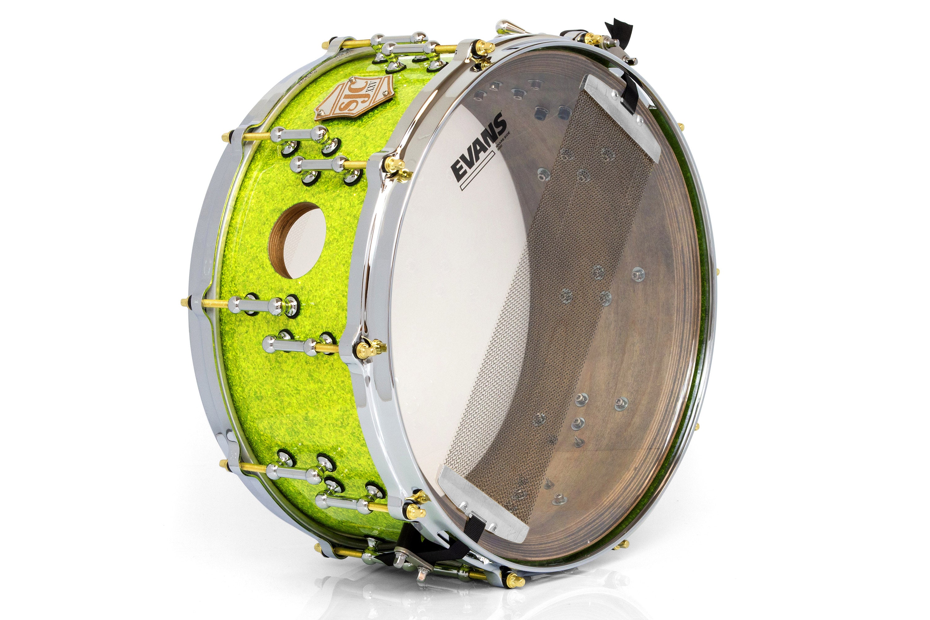 SJC Custom Drums XXV Anniversary 6.5x14" 25Ply Maple Snare Drum - Lime Glass Glitter