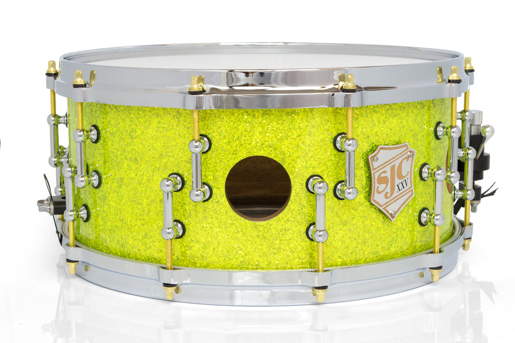 SJC Custom Drums XXV Anniversary 6.5x14" 25Ply Maple Snare Drum - Lime Glass Glitter