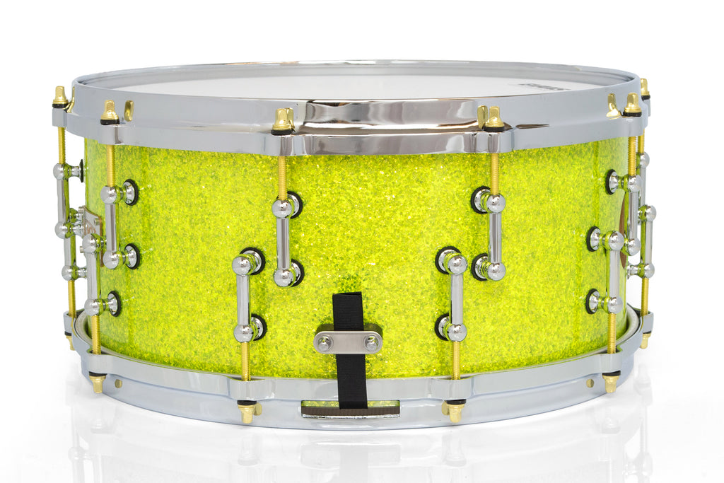 SJC Custom Drums XXV Anniversary 6.5x14" 25Ply Maple Snare Drum - Lime Glass Glitter
