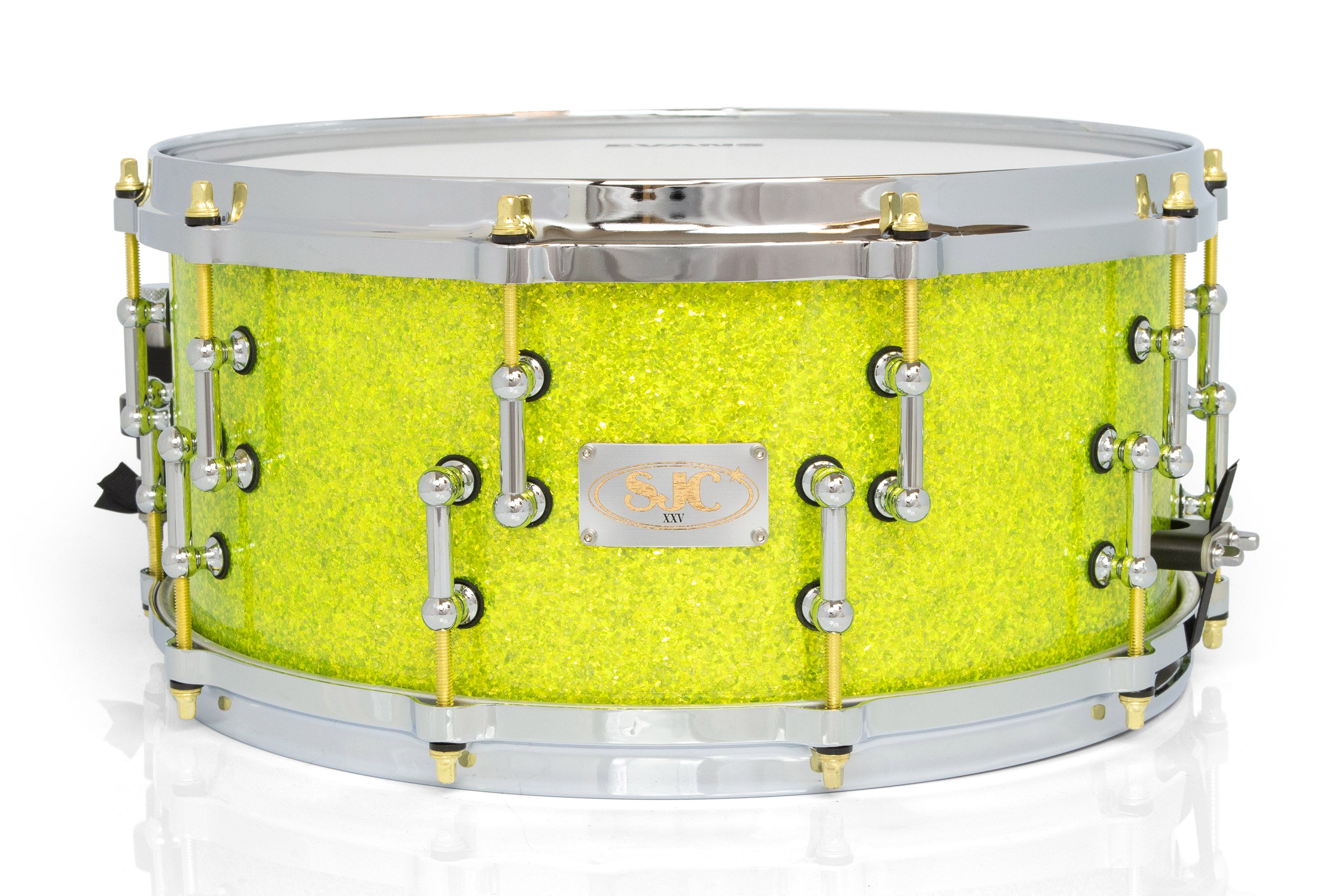 SJC Custom Drums XXV Anniversary 6.5x14" 25Ply Maple Snare Drum - Lime Glass Glitter