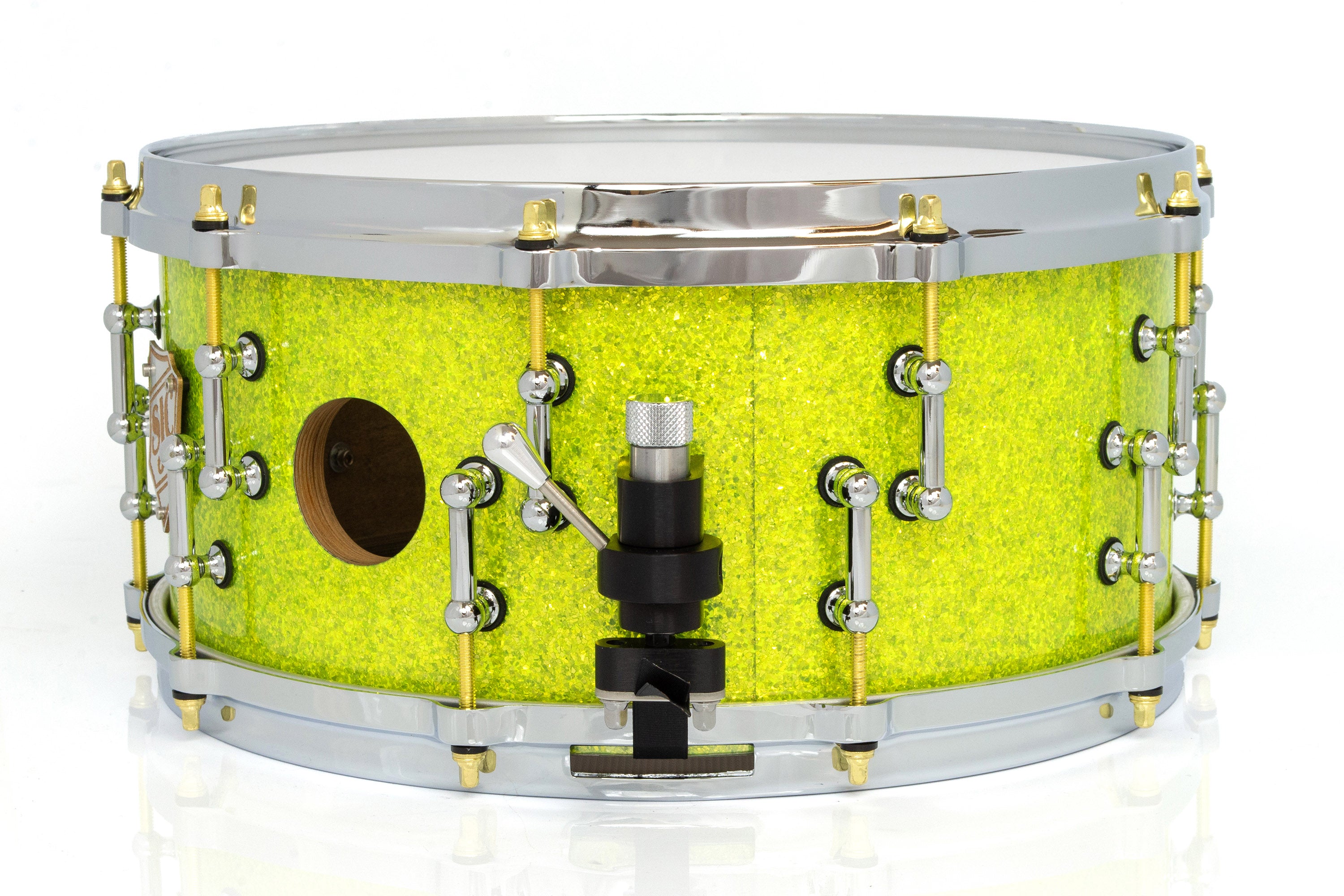 SJC Custom Drums XXV Anniversary 6.5x14" 25Ply Maple Snare Drum - Lime Glass Glitter
