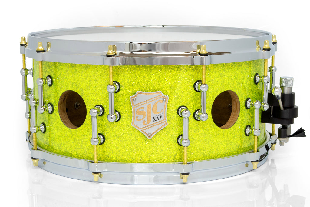 SJC Custom Drums XXV Anniversary 6.5x14" 25Ply Maple Snare Drum - Lime Glass Glitter