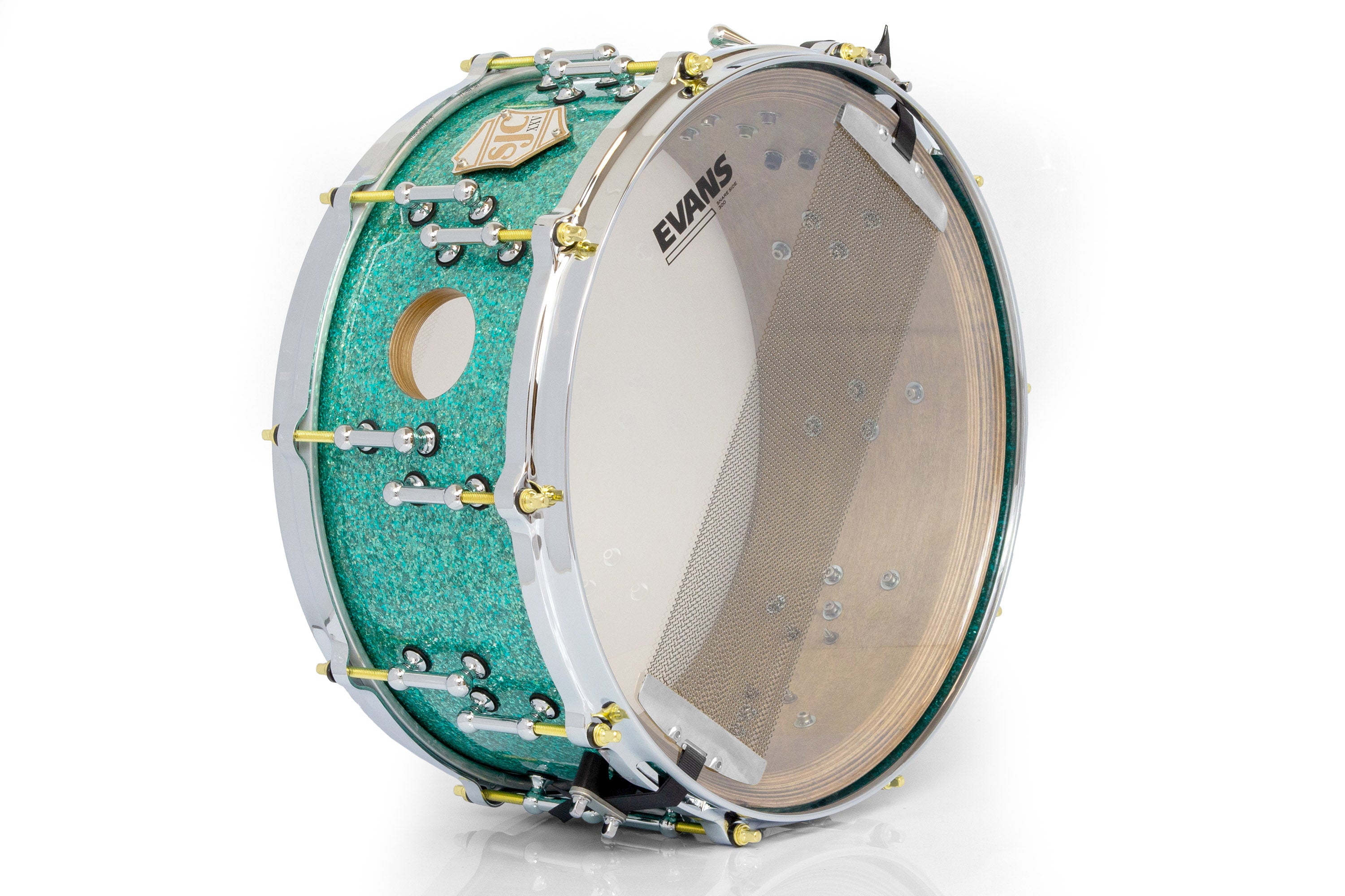 SJC Custom Drums XXV Anniversary 6.5x14" 25Ply Maple - Turquoise Glass Glitter