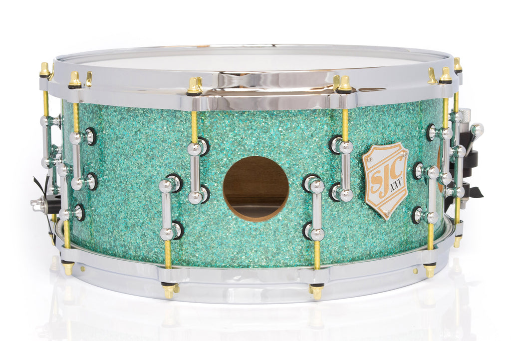 SJC Custom Drums XXV Anniversary 6.5x14" 25Ply Maple - Turquoise Glass Glitter