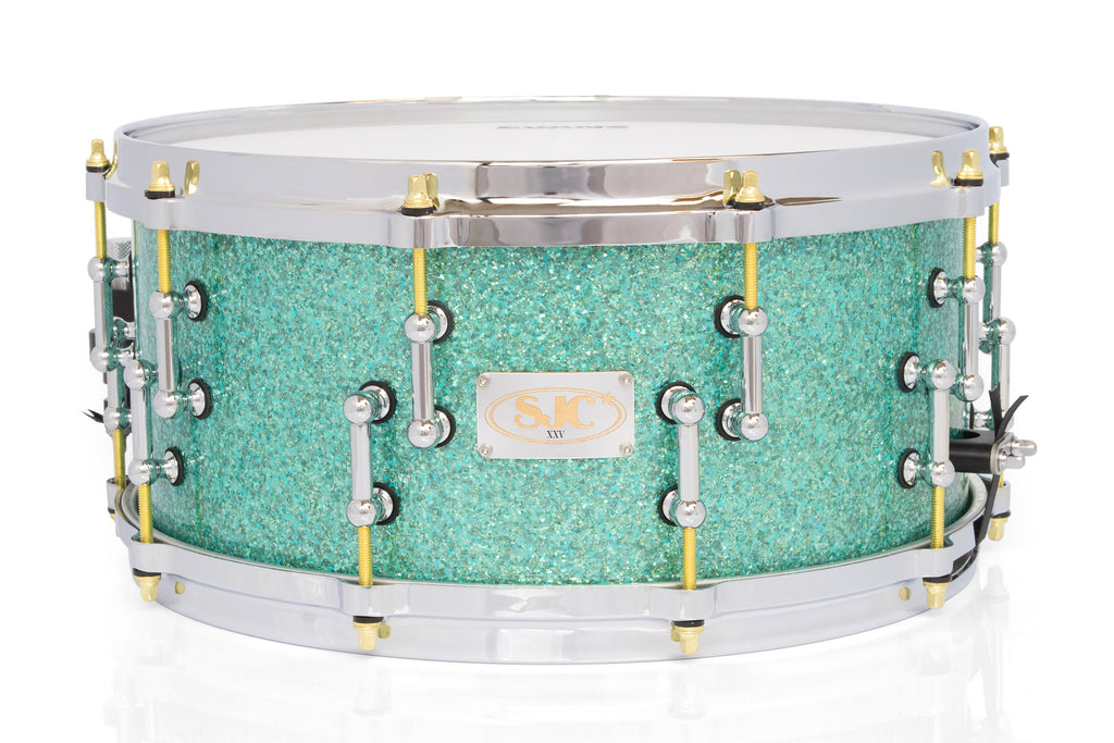 SJC Custom Drums XXV Anniversary 6.5x14" 25Ply Maple - Turquoise Glass Glitter